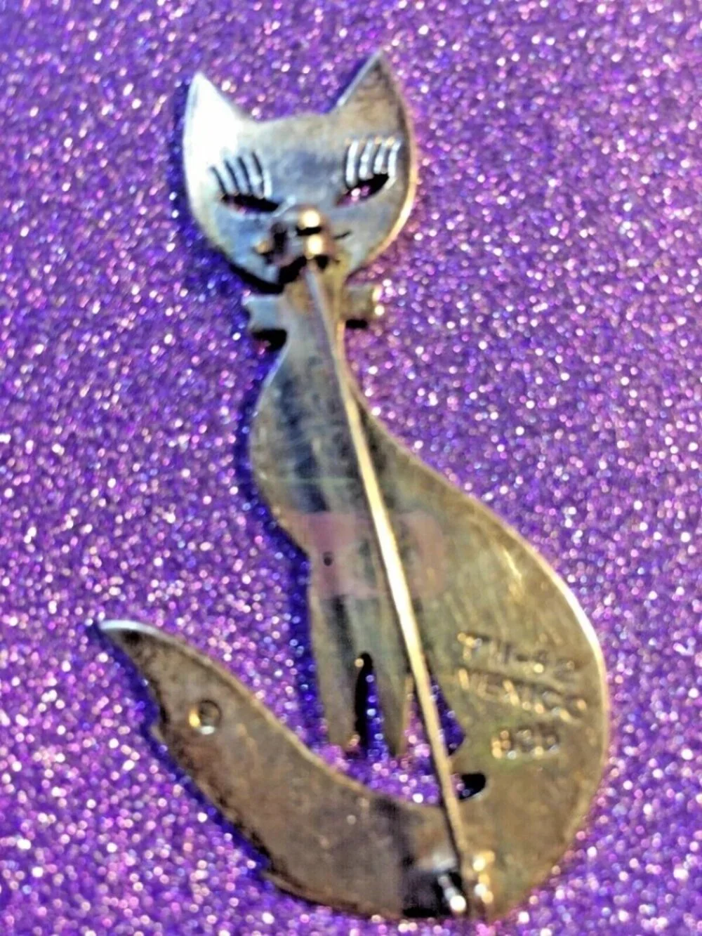 Cat Sitting Vintage Brooch Pin 925 Sterling Silver TAXCO Mexico 2.25